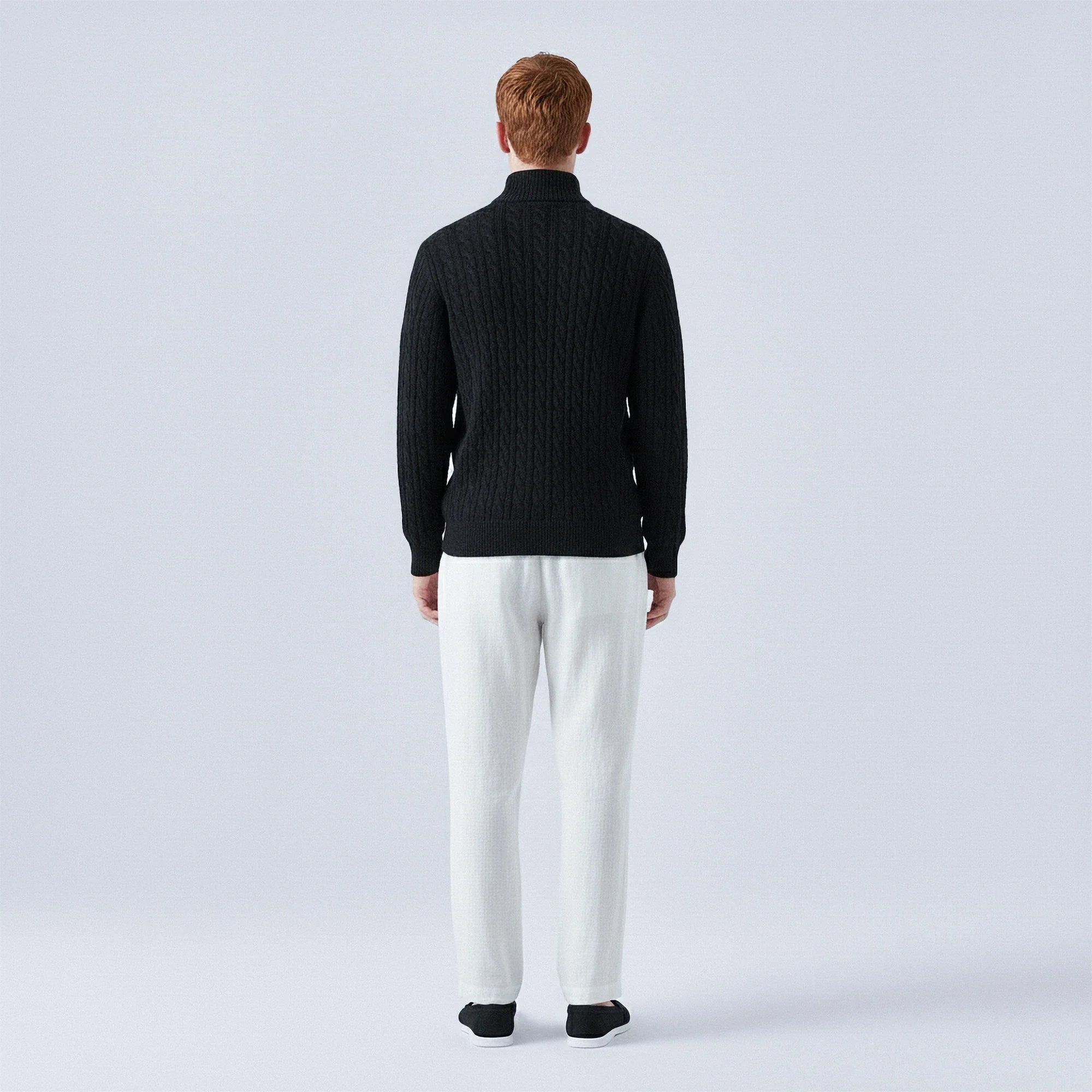 Maglione in lana al 100% a treccia con zip a mezza altezza