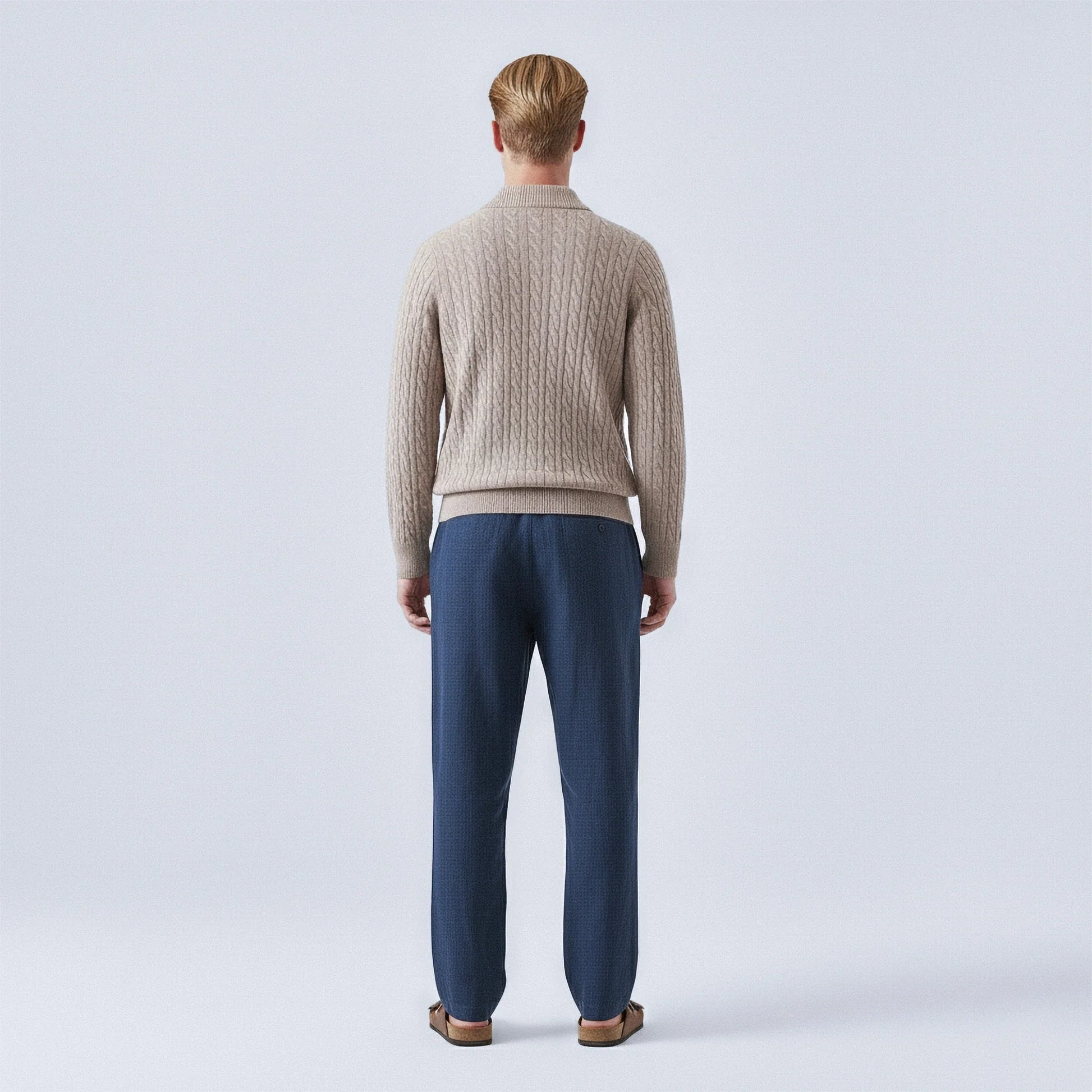 Maglione a trecce in lana 100% con zip a metà busto