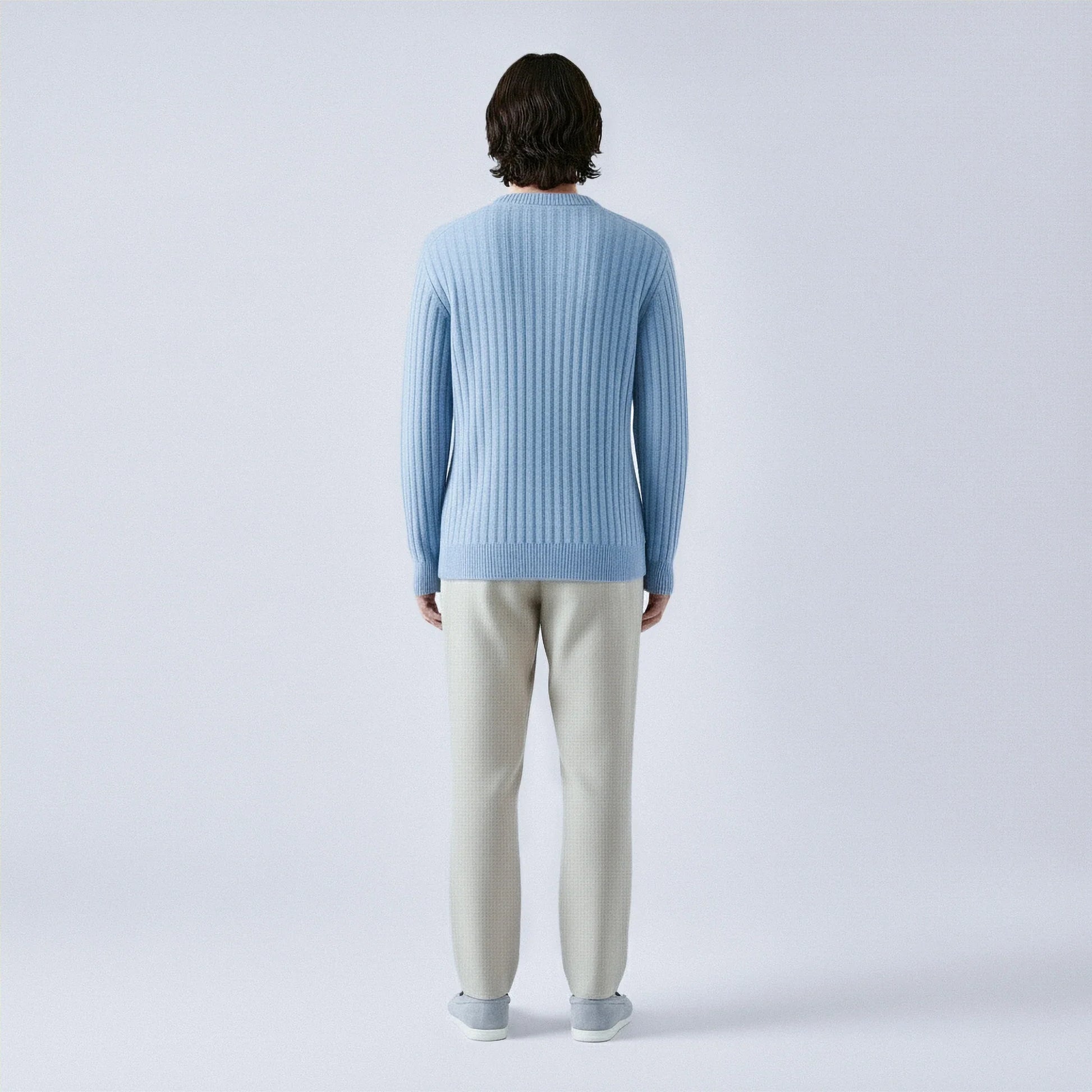 Maglione girocollo a coste in lana 100%