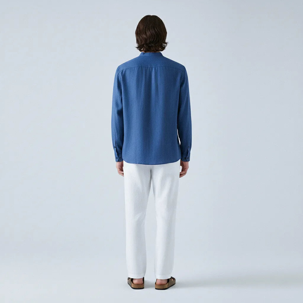 Camicia in lino al 100% con colletto mandarino
