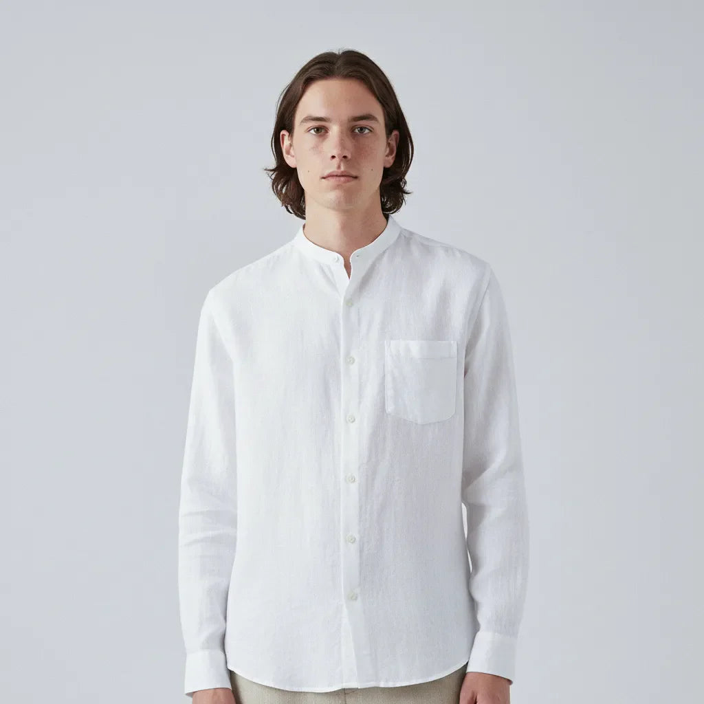 Camicia in lino al 100% con colletto mandarino