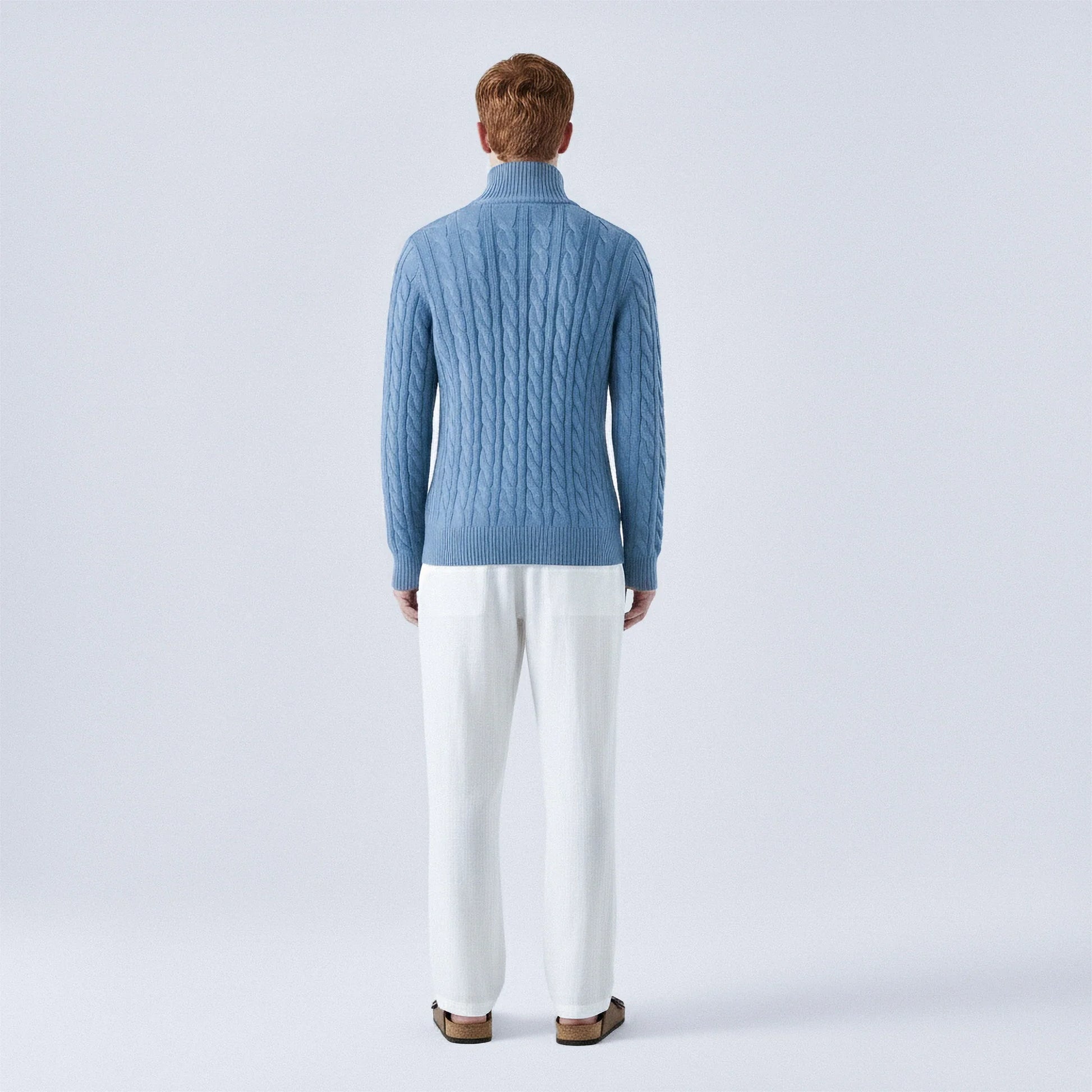 Maglione in cotone a maglia treccia con zip a metà petto