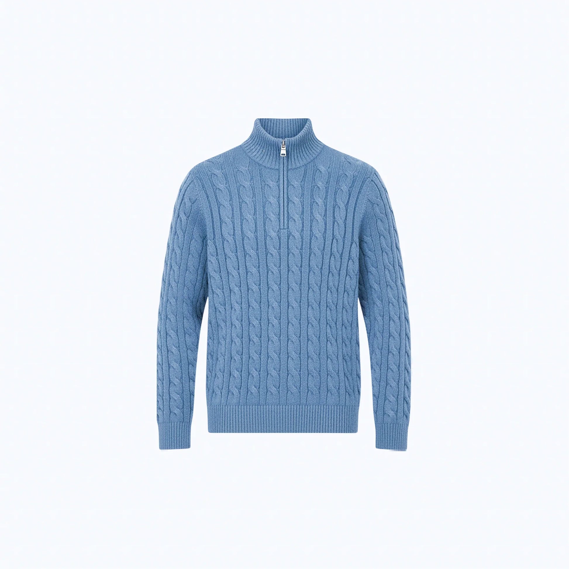 Maglione in cotone a maglia treccia con zip a metà petto