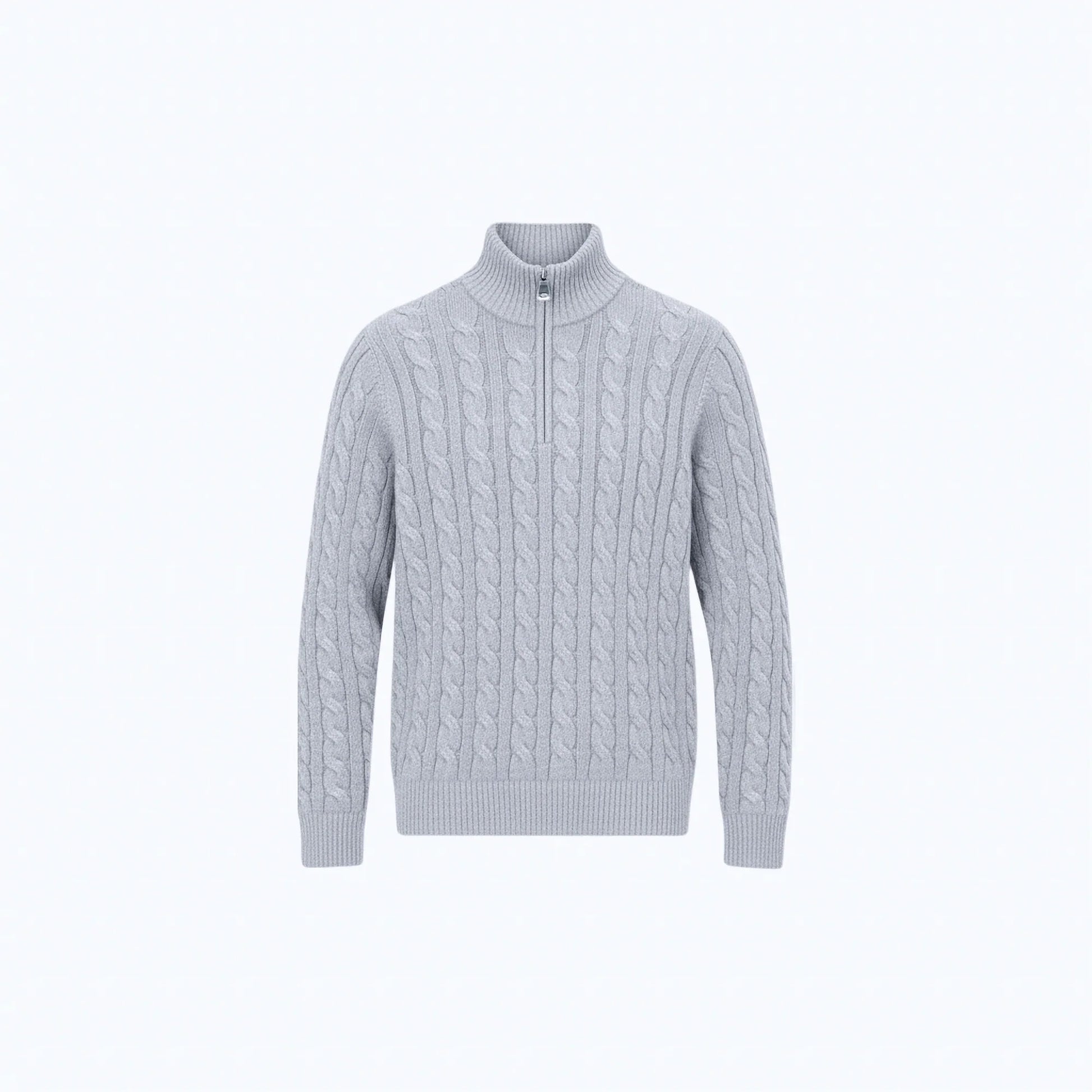 Maglione in cotone a maglia treccia con zip a metà petto