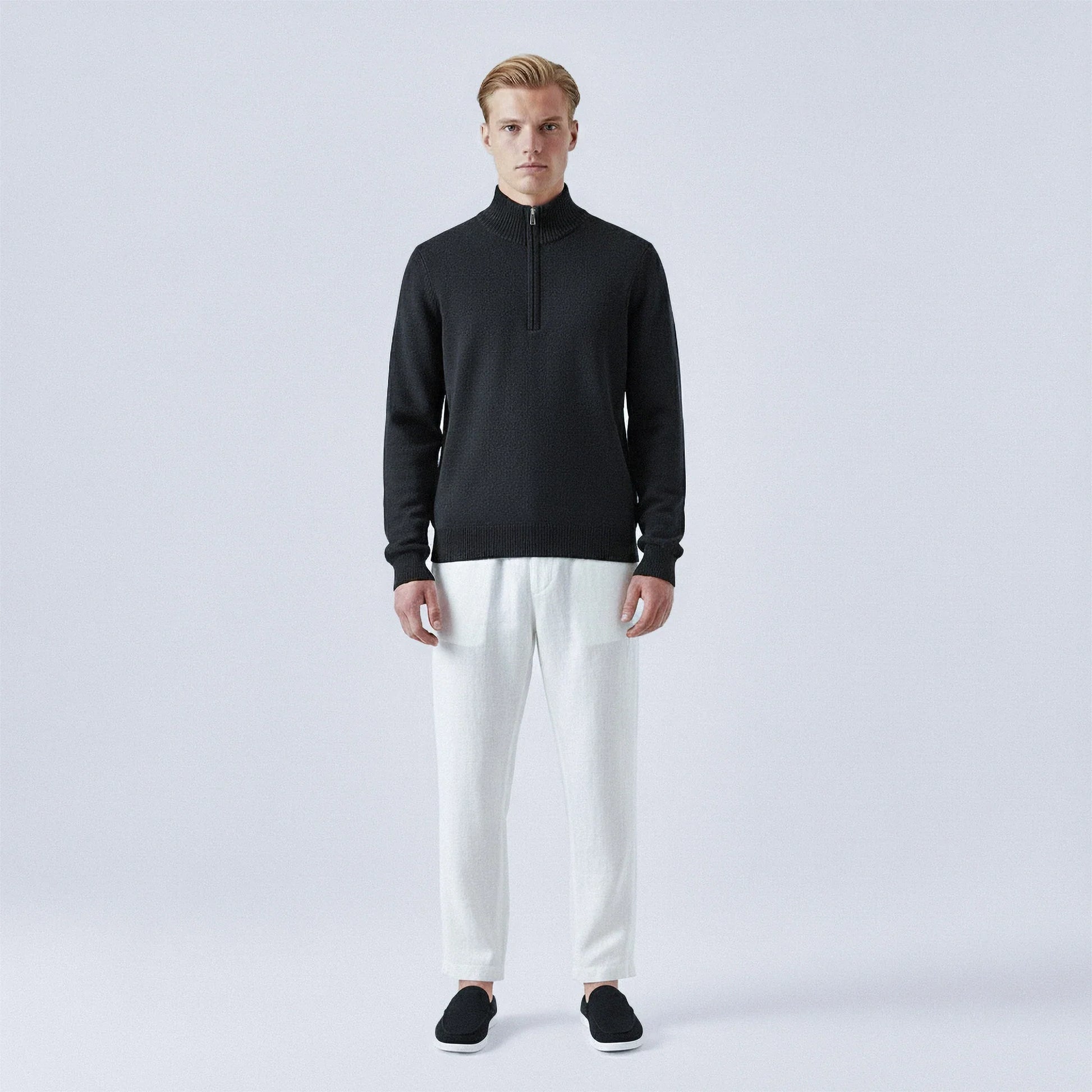 Maglione in cotone con zip a 1/4