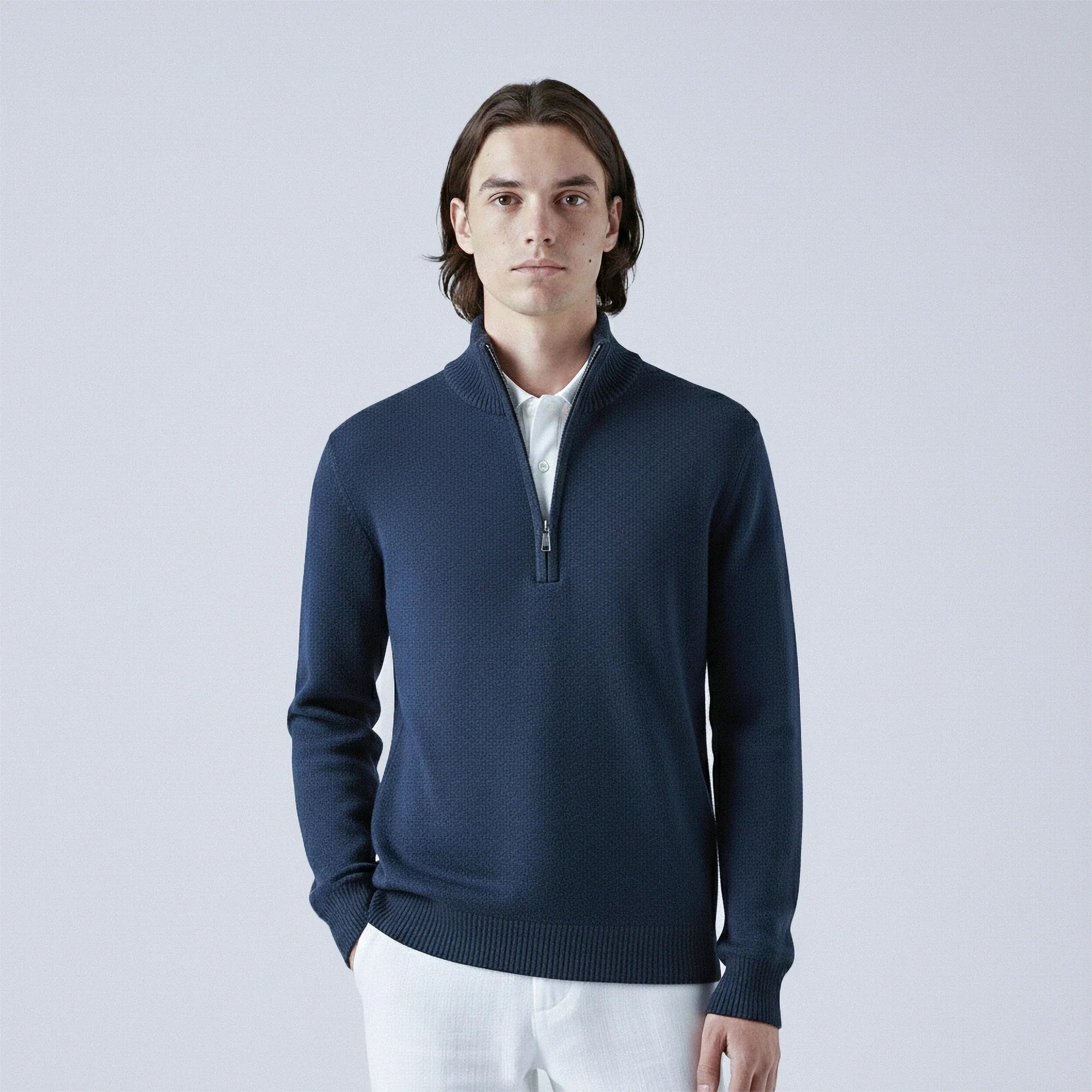 Maglione in cotone con zip a 1/4