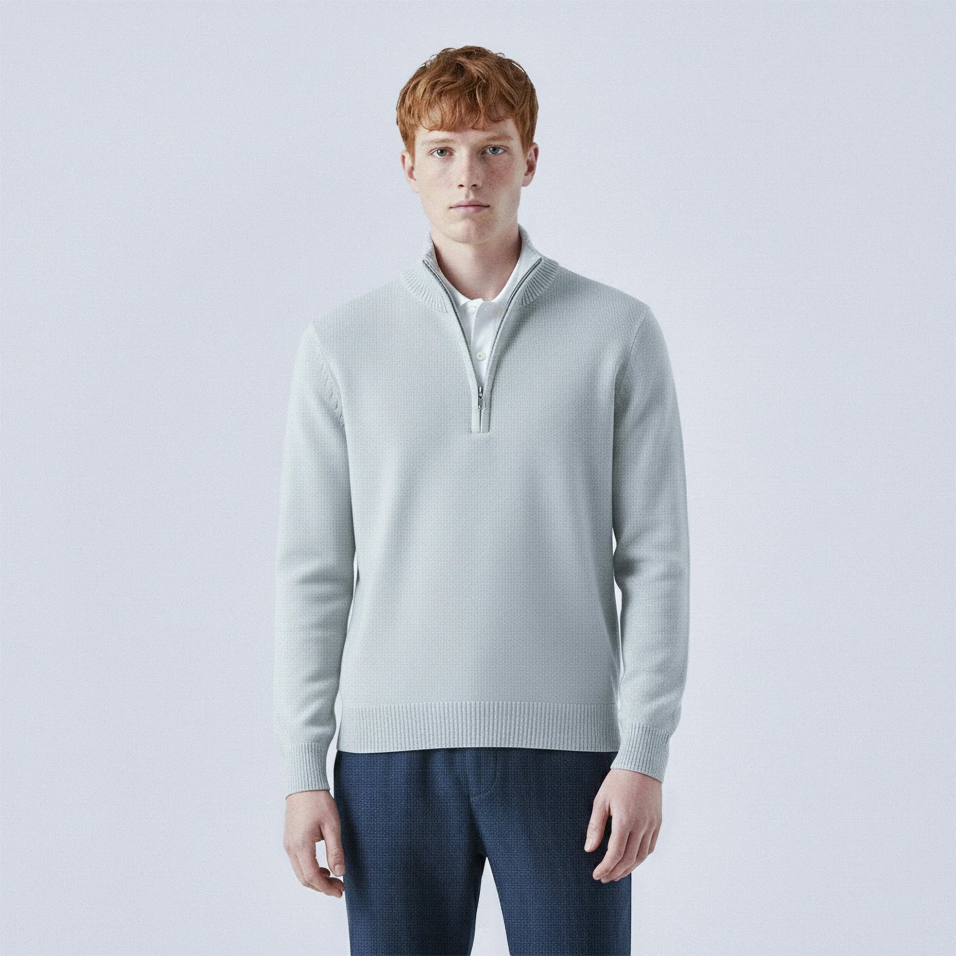Pullover in cotone con zip a metà petto