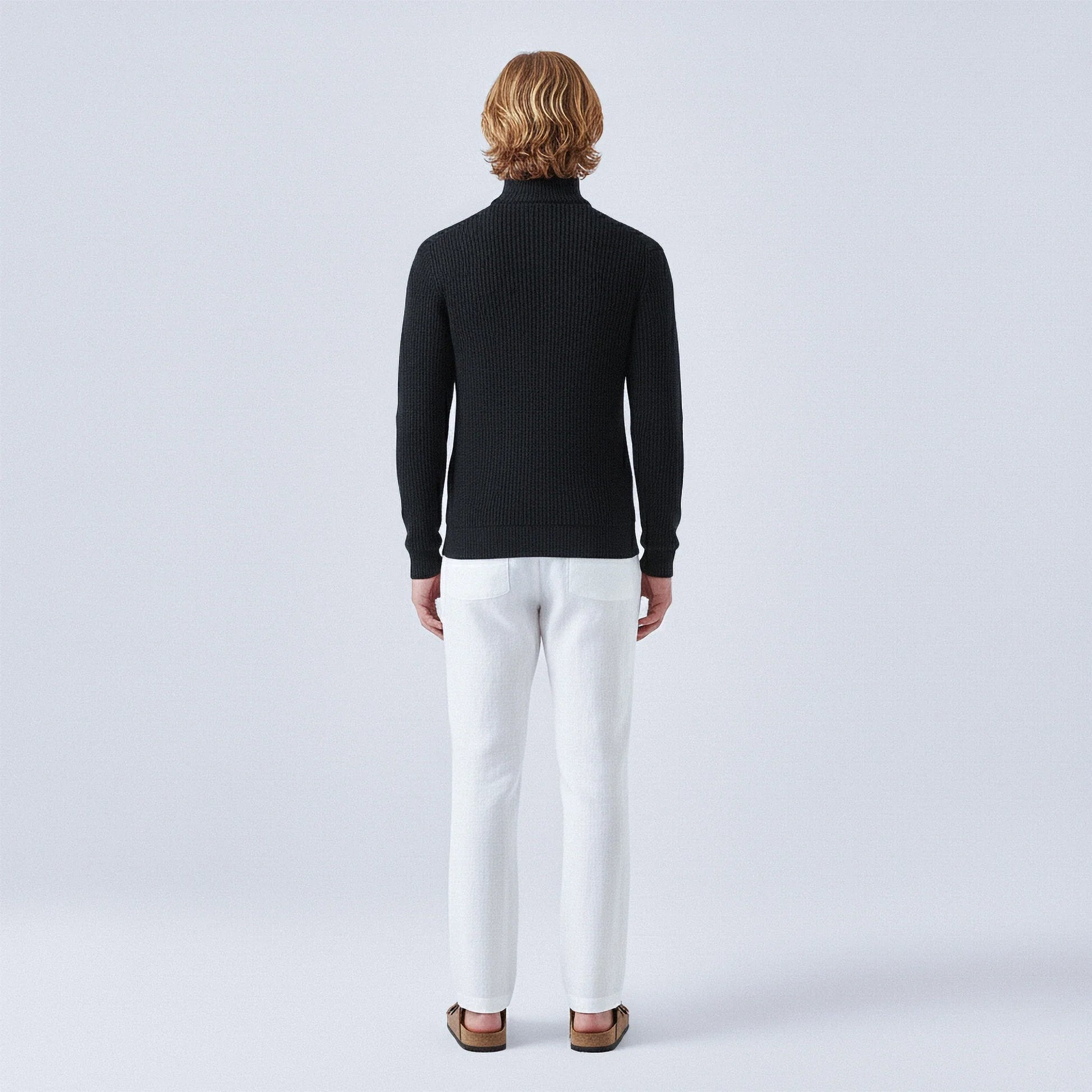 Maglione in cotone a coste con zip frontale a metà busto