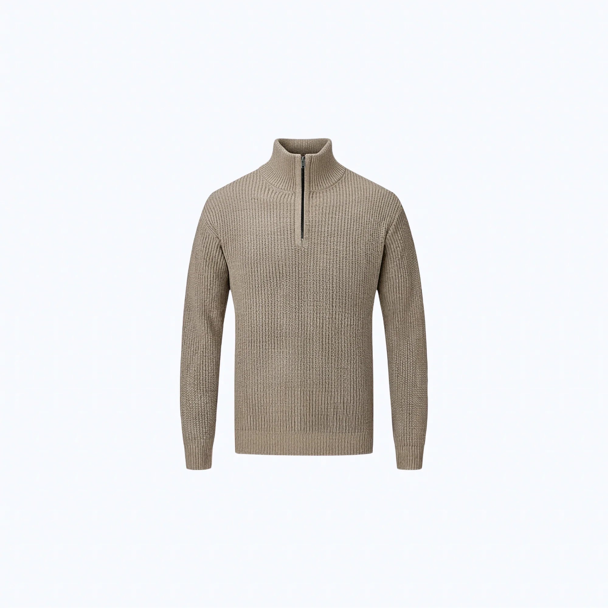 Maglione in cotone a costine con zip a metà torace