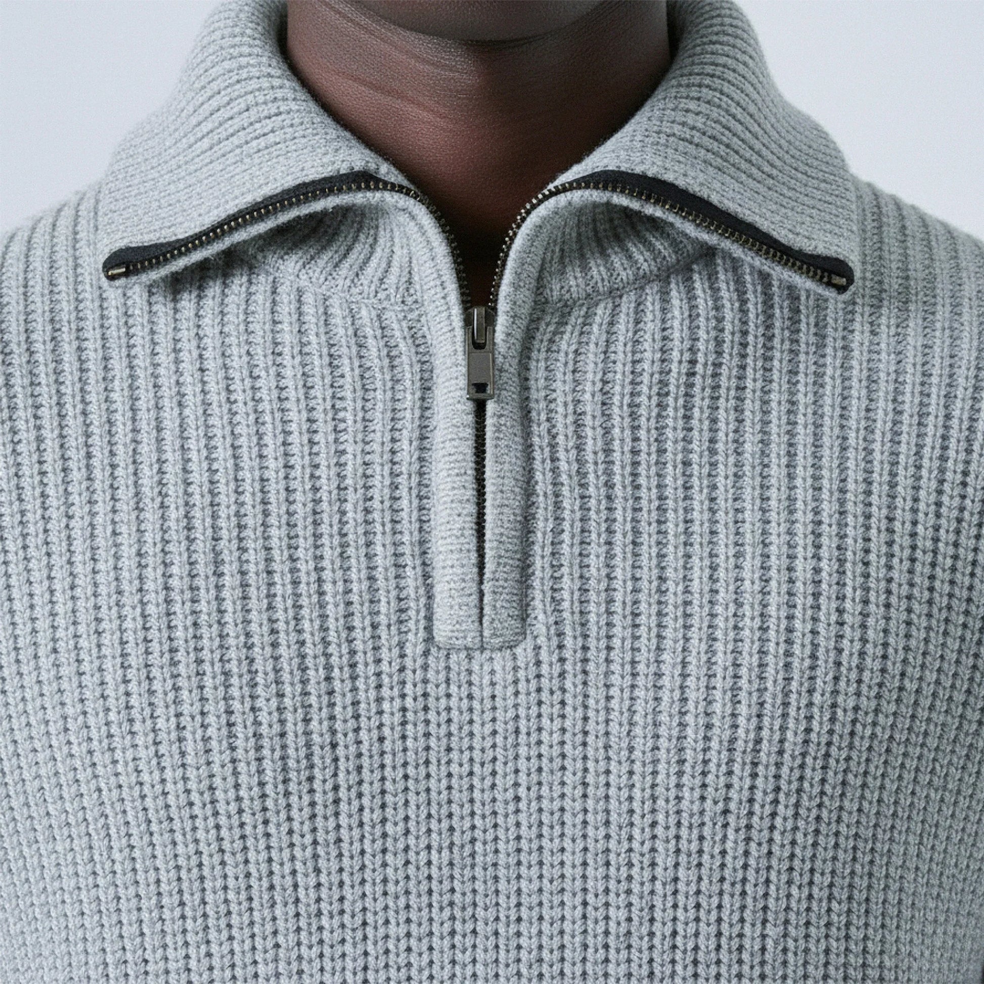 Maglione in cotone a coste con zip a mezza altezza