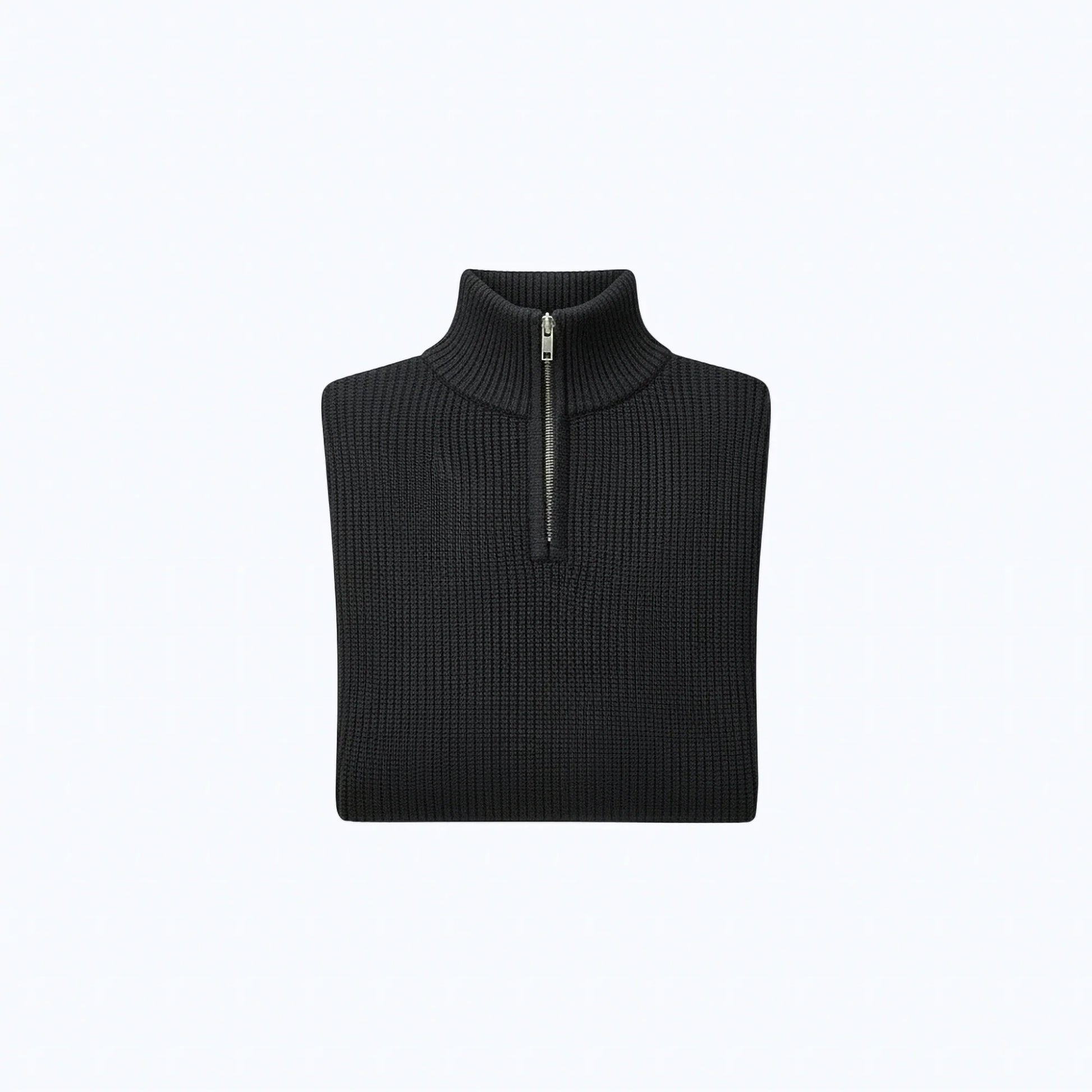 Maglione in cotone a coste con zip frontale a metà busto