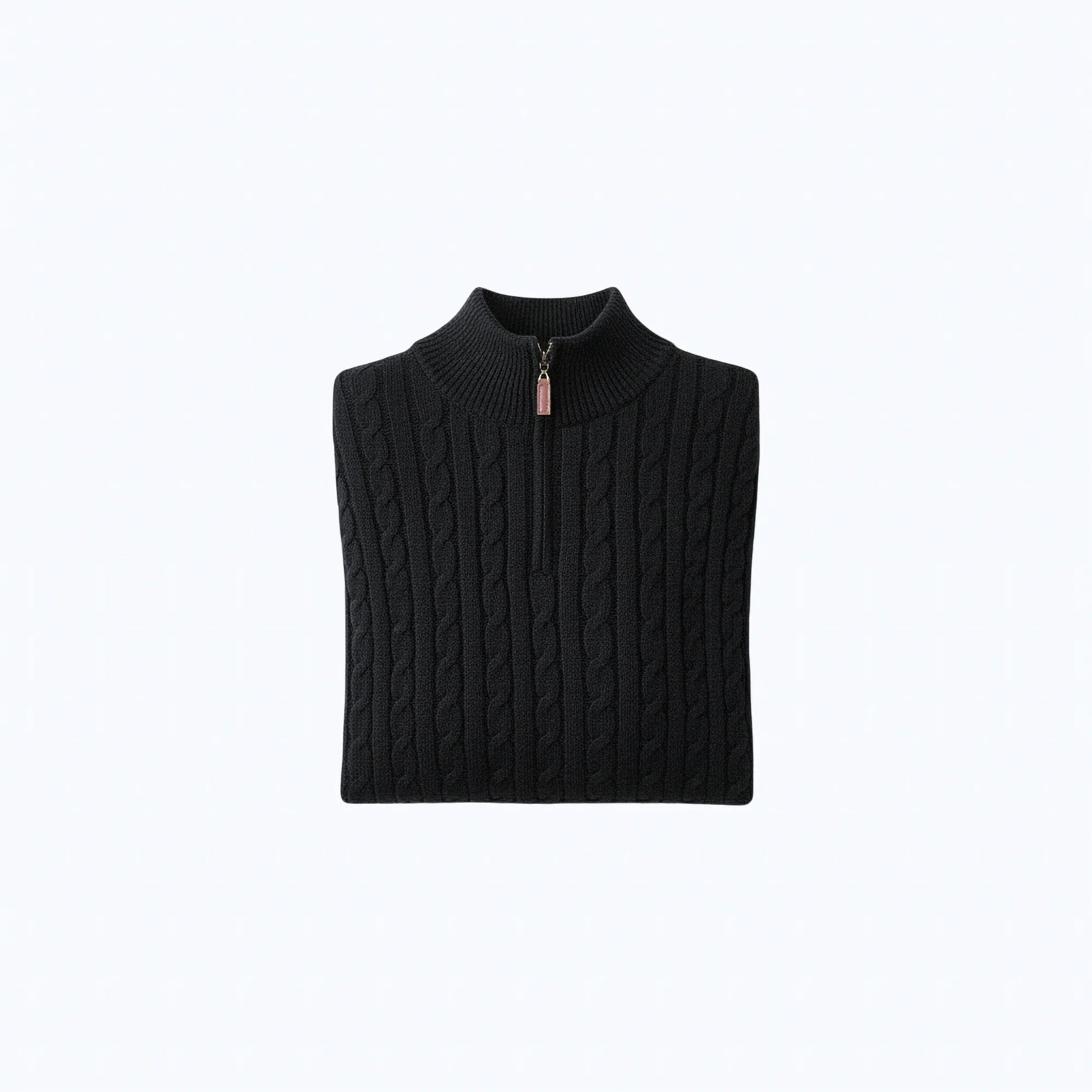 Maglione in lana a treccia con zip a metà collo